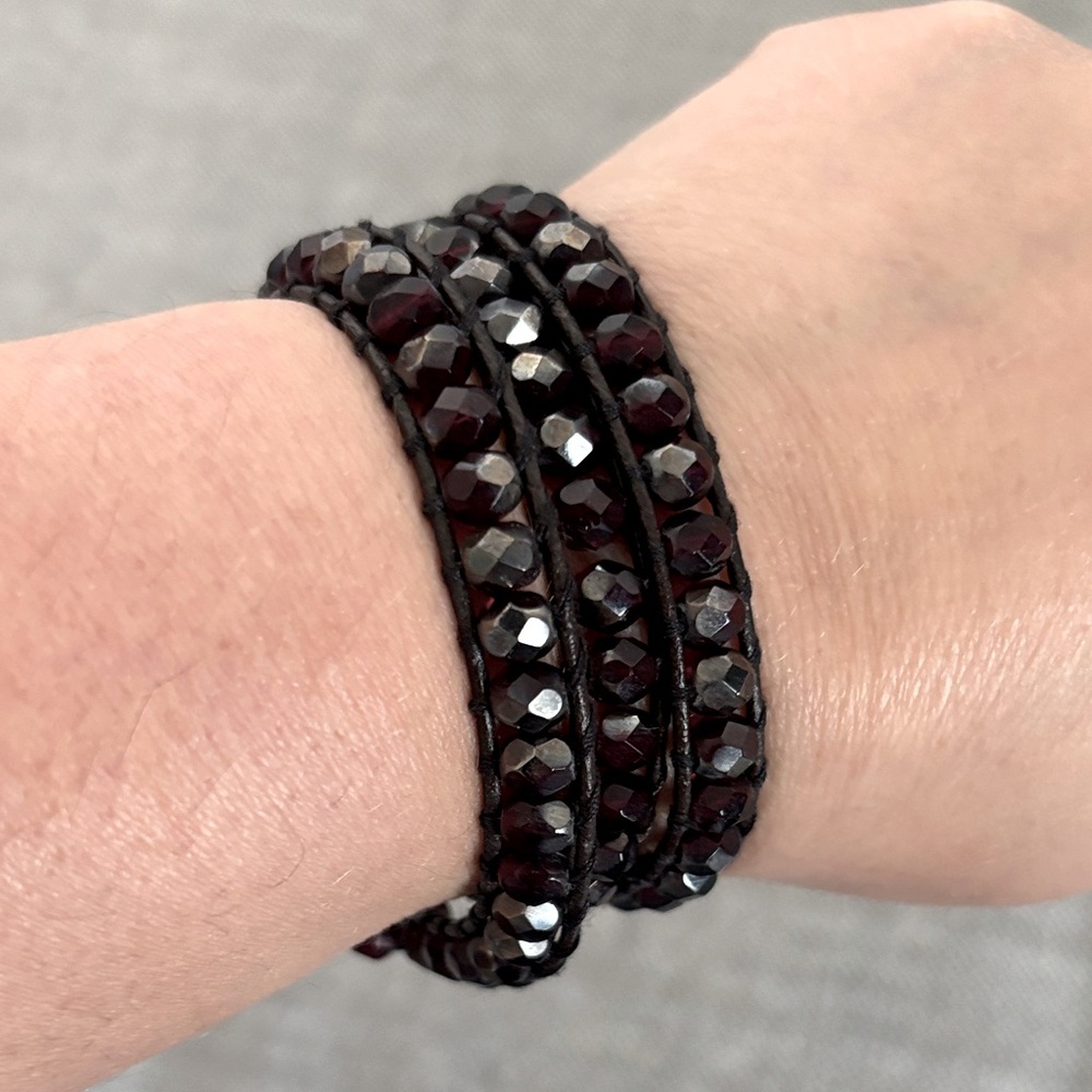 Chic Black and Deep Red Beaded Handmade‎ Bracelet